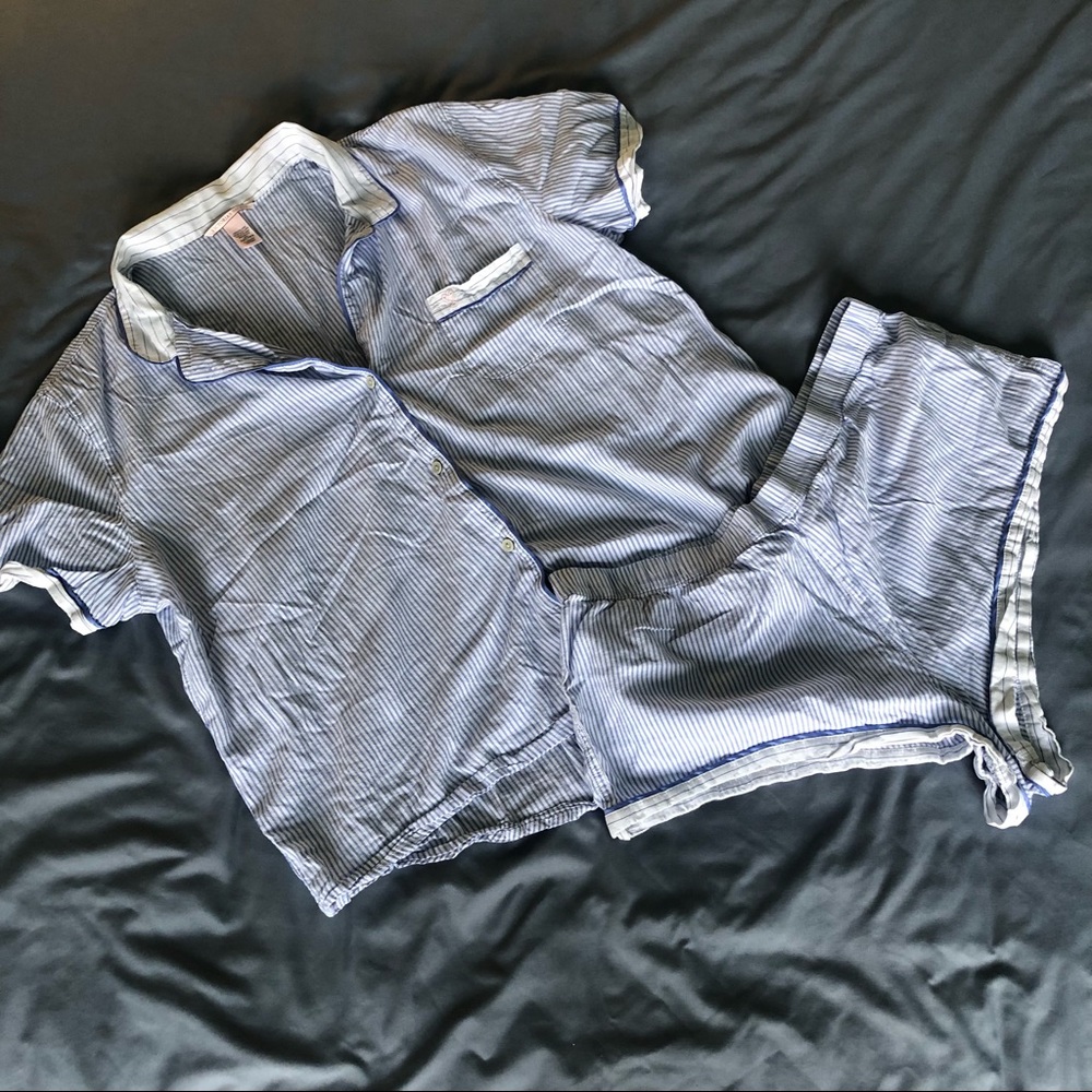 Victoria Secret Women’s Blue & White Striped Pajama Set